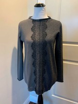 Euc D. Exterior Cashmere Blend Taupe Gray Sweater With Lace Overlay Sz L - £55.06 GBP