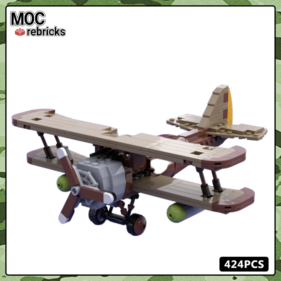MOC-133413 Military Series Scarecrow&#39;s Biplane Aircraft Assembling Building - £58.26 GBP+