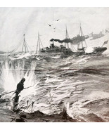 1917 WW1 Burns Art American Gunner Sinking German U Boat Leslie&#39;s Weekly... - $1,332.57 MXN
