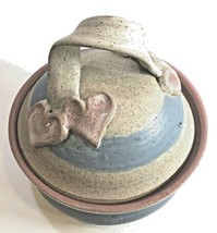 Vintage Handmade Casserole Bowl &amp; Lid Clay Pottery Stoneware Art Pink Heart 93&#39; - £46.70 GBP