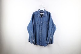 Vintage 90s Wrangler Mens 2XL XXL Distressed Denim Jean Collared Button Shirt - £38.72 GBP