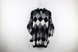 Deadstock Vintage 90s Streetwear Womens Large Diamond Knit Mock Neck Sweater USA - $69.25