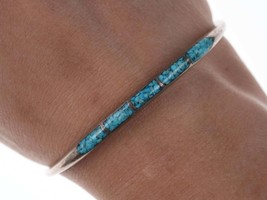 Vintage Native american sterling/turquoise chip channel inlay cuff bracelet - £78.10 GBP
