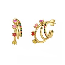 KEYOUNUO Gold Filled Stud Earrings Set For Women Ear Cuffs Colorful Zircon Dangl - £10.34 GBP