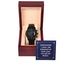 Everywhere I Look Black Chronograph Watch With Message Card in Mahogany Box - £67.30 GBP