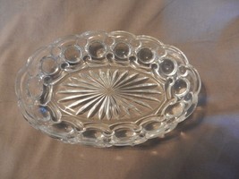 Vintage Glass Candy, Cracker Oval Serving Bowl Starburst Center Scallop ... - £47.25 GBP