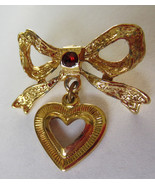 Vintage Retro Gold Tone Metal Bow Ballou Reg&#39;d Signed Heart Charm Red Rh... - $9.99