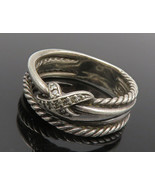 DAVID YURMAN 925 Silver - Vintage Genuine Diamonds Band Ring Sz 7 - RG12625 - £266.27 GBP
