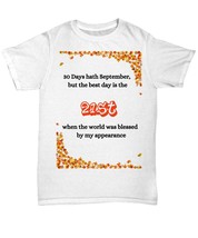 Customizable September birthday t-shirt, humorous tee, autumn leaves bir... - $20.95