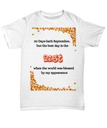 Customizable September birthday t-shirt, humorous tee, autumn leaves bir... - $390.89 MXN