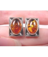 (PE40-u) oval ORANGE Amber + .925 Sterling SILVER rectangle stud EARRING... - $61.64 CAD