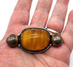 Vintage Artisan Made Baltic Amber &amp; Sterling Silver Brooch Signed TS JC. - £158.70 GBP