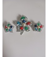 Vintage Sarah Coventry FANTASY 1967 Multicolor Cabs Brooch &amp; Clip Earrin... - $925.83 MXN