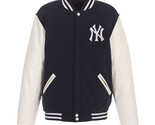 MLB New York Yankees Reversible Fleece Jacket PVC Sleeves Front Logos JHD - £95.91 GBP