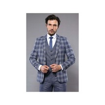 Men 3pc European Vested Suit WESSI by J.VALINTIN Extra Slim Fit JV36 navy White image 2