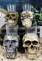 Gothic Greenman Diamond Steampunk And Tribal Skulls Resin Shot Glass Set Of 4 - £23.97 GBP