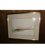 Artist Signed Initials SB &quot;Piggies Kissing&quot; Framed Watercolor Painting - £22.83 GBP