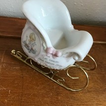 Estate Enesco Precious Moments Porcelain Sleigh w Brass Runners That Plays Let - £10.29 GBP