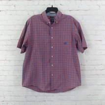 Chaps Shirt Mens Large Red Blue Plaid Short Sleeve Easy Care Button Up C... - £10.20 GBP