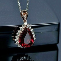 925 Sterling Si1ver 3.00Ct Pear Cut Simulated Red Garnet Drop Shape Gift Pendant - £56.55 GBP