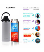 New Aquatix White Insulated FlipTop Sport Bottle 21 oz Pure Stainless Steel - $29.74 CAD