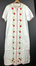 Vintage Hand Made in Thailand Dress Large White Red Embroidered Boho Maxi m - £33.78 GBP