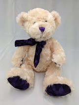 Caltoy Cream Bear Plush 14 Inch Purple Paws Bow Stuffed Animal Toy - £8.97 GBP