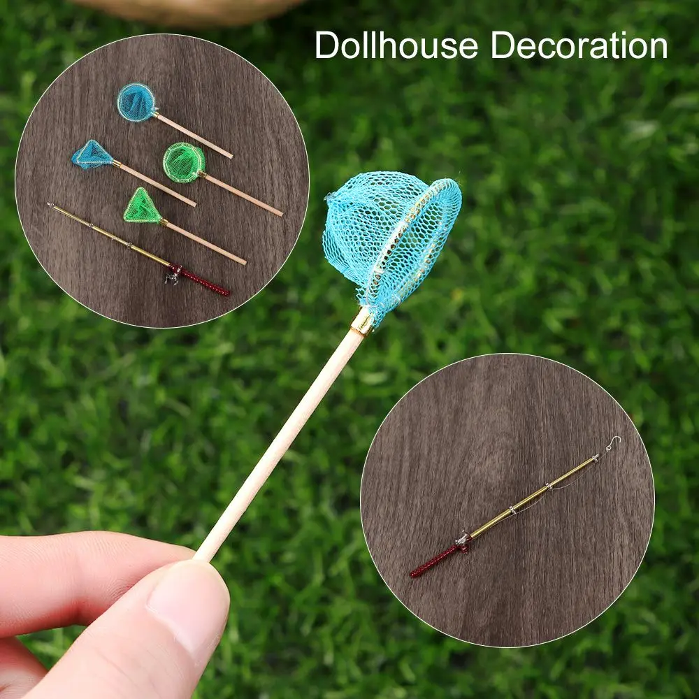 1:12 Scale Miniature Fishing Rod Fish Pole Trammel Net Dollhouse Decoration Doll - £7.70 GBP+