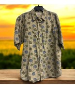 Vtg Bugle Boy Button Down Shirt Men’s XL Short Sleeve Tan Moss Green - $543.10 MXN