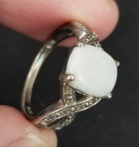 STERLING SILVER &amp; OPAL womens "BGE" ladies ring SIZE 8 white .925 Estate... - $44.99