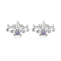 BISAER 925 Silver Stud Earrings Vintage Pattern Flower Cross Ear Cuff For Women  - £12.35 GBP