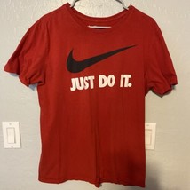 Nike Mens T Shirt Sz L Red White Swoosh Just Do It Logo Black - £7.75 GBP