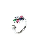 925 Sterling Silver Ring Multi-color CZ Studded Platinum Finish - £15.14 GBP