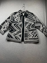 Chicos Women Jacket Geometric Linen Blend Blazer Size L /2 Aztec 3/4 Sleeve Work - £18.92 GBP