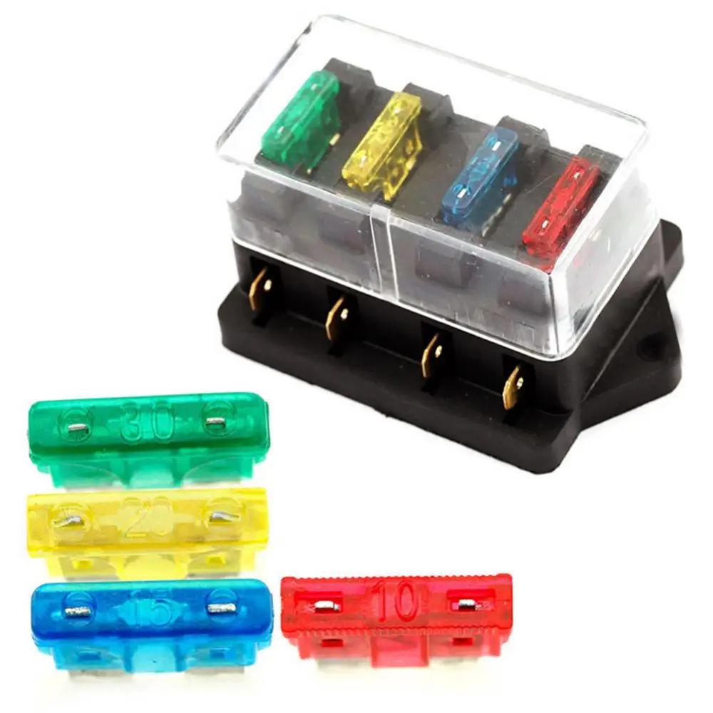 12V/24V Car Vehicle Van Circuit Standard ATO 4 Blade Fuse Box Block Holder+Fus - £14.15 GBP