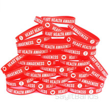 50 of Heart Health Awareness Wristbands - Red Debossed Silicone Bracelets ❤ - £31.22 GBP