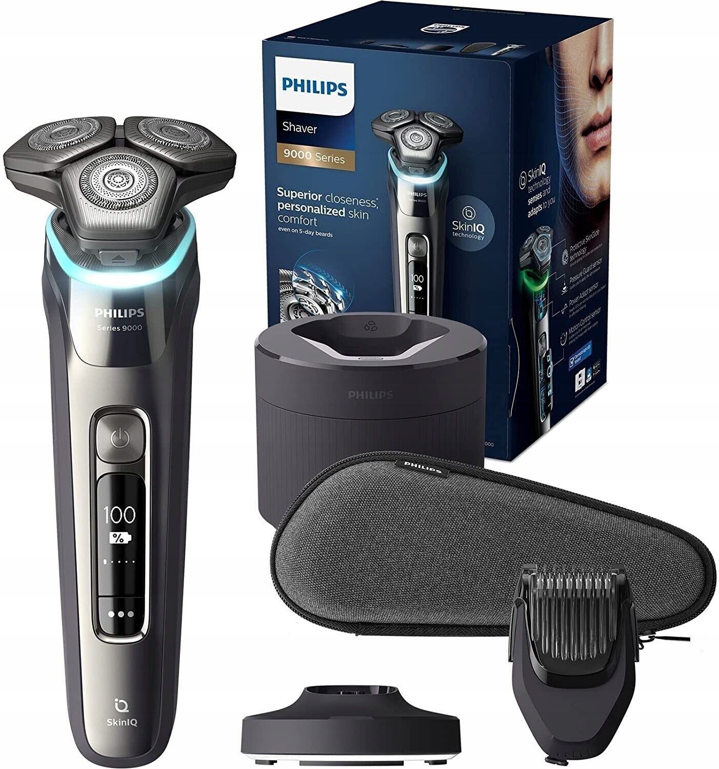 Philips S9987 Wet Dry Shaver SkinIQ Cleaning Pod GroomTribe app Pressure Guidanc - £469.38 GBP