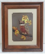 Vtg 1970s GREAT HORNED OWL Mid-Century Yarn Embroidered Framed Crewel Wa... - £33.82 GBP