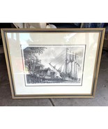 Ship Etching by Alan Jay Gaines Nautical Framed 1976 Tall Ship Signed 30... - $81.89