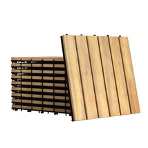 Costway 80PCS 12" x 12" Acacia Wood Deck Tiles Interlocking Patio Stripe Pattern - £423.47 GBP