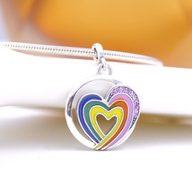 2022 Me Collection 925 Silver Rainbow Heart of Freedom Medallion Dangle Charm  - £11.00 GBP