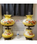 Pair of Vintage XL Yellow Rose Gone With The Wind 3 Way Hurricane Lamps ... - £369.82 GBP