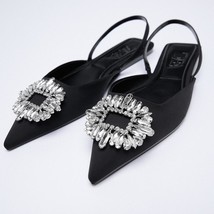 Rhinestone Kitten Heeled Shoes Women Elegant Black Pink Shiny Sandals Pointed To - £39.63 GBP
