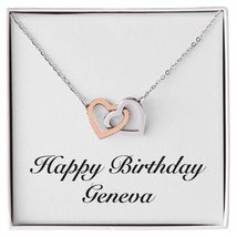 Happy Birthday Geneva - Interlocking Hearts Necklace Personalized Name - £47.50 GBP