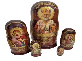 Mano Rusa Matrioska Muñeca Ortodoxo Icon Religioso Conjunto De San Nicho... - $54.39