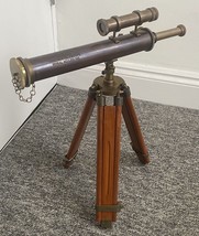 Solid Brass Double Barrel Telescope With Wooden Tripod Nautical Antique Style - £71.93 GBP