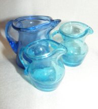 Vintage Minature Blue Glass Pitcher Lot Hand-Blown Set 0f 3 - $557.65 MXN