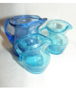Vintage Minature Blue Glass Pitcher Lot Hand-Blown Set 0f 3 - $557.65 MXN
