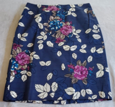 Ann Taylor Navy Blue &amp; White Floral Cotton Skirt Size 6 Knee length Pencil - $15.83