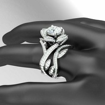 Lotus Engagement Ring Set 3.40Ct Simulated Diamond White Gold Finish in Size 8.5 - £131.86 GBP